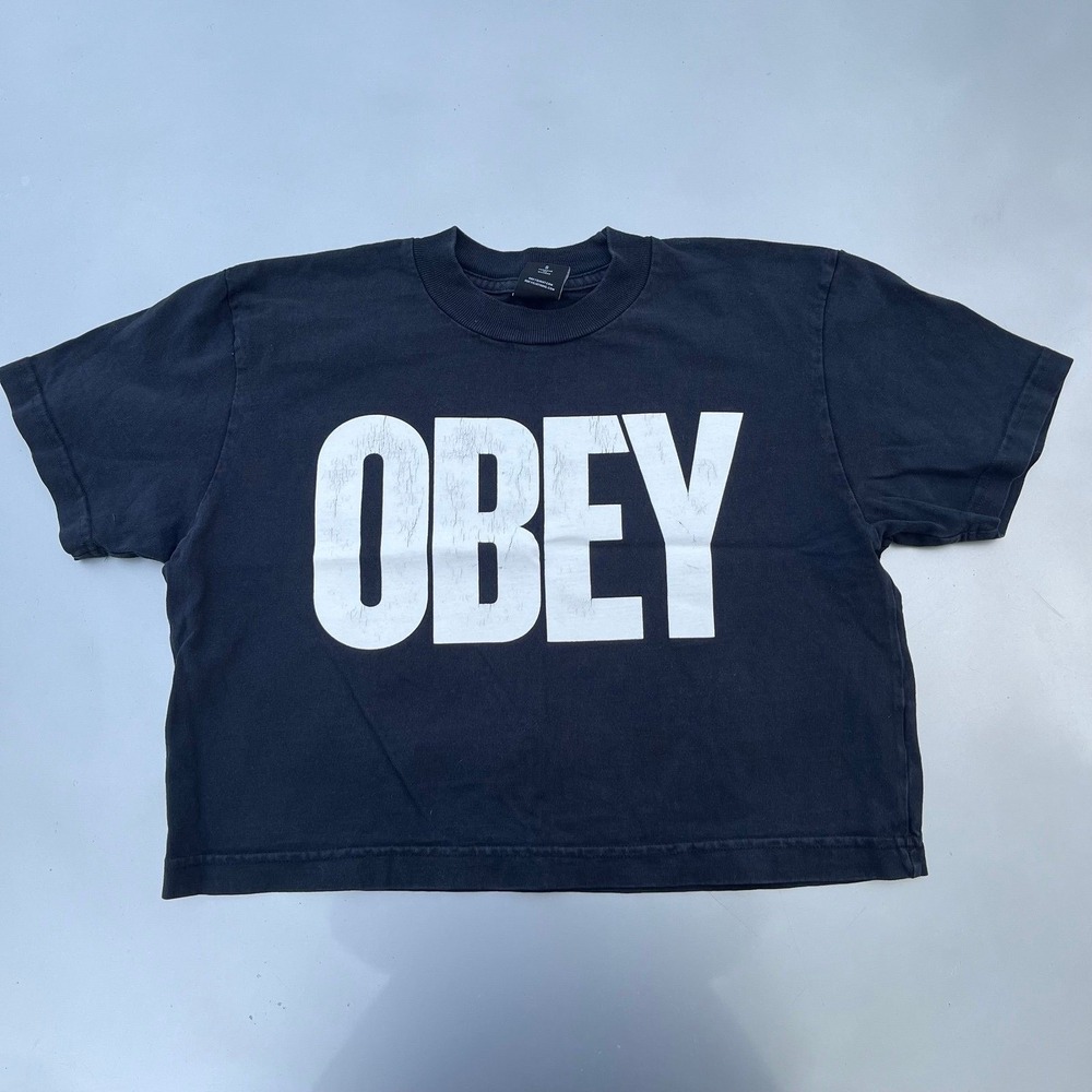 Obey faded cracked crop top 2000s